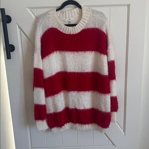 Sweater Red White Wide Stripe Fuzzy Nordstrom Tunic Oversized